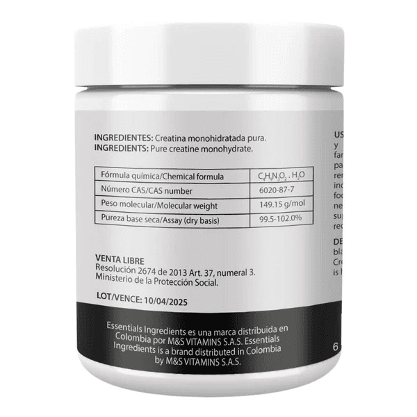 Creatina Monohidratada FitpowerCOL - Informacion nutricional y de ingredientes